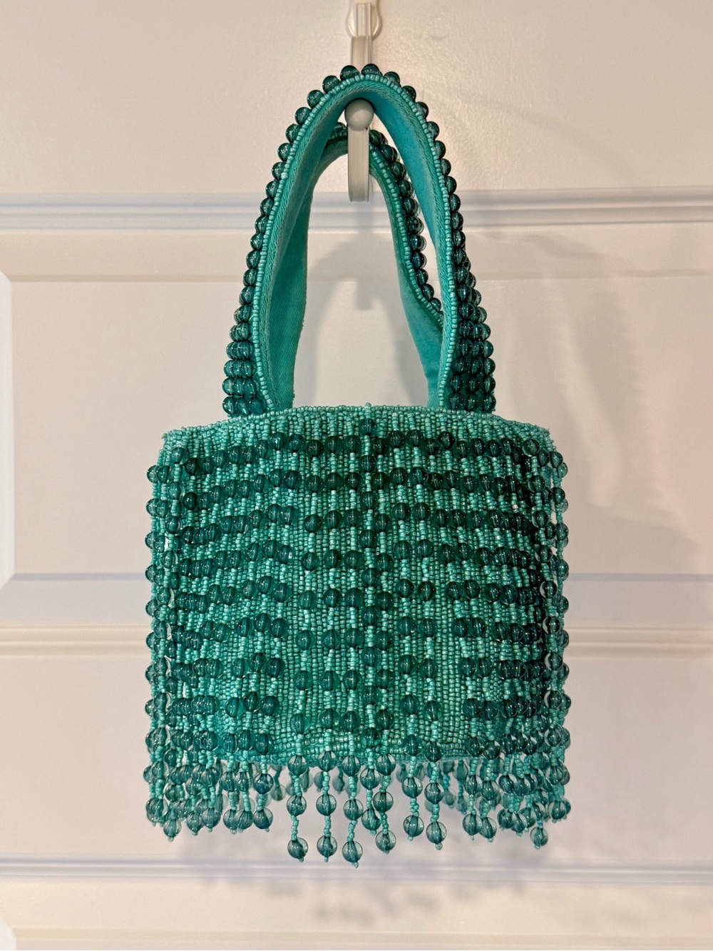 Anthropologie Teal Beaded Mini Tote
